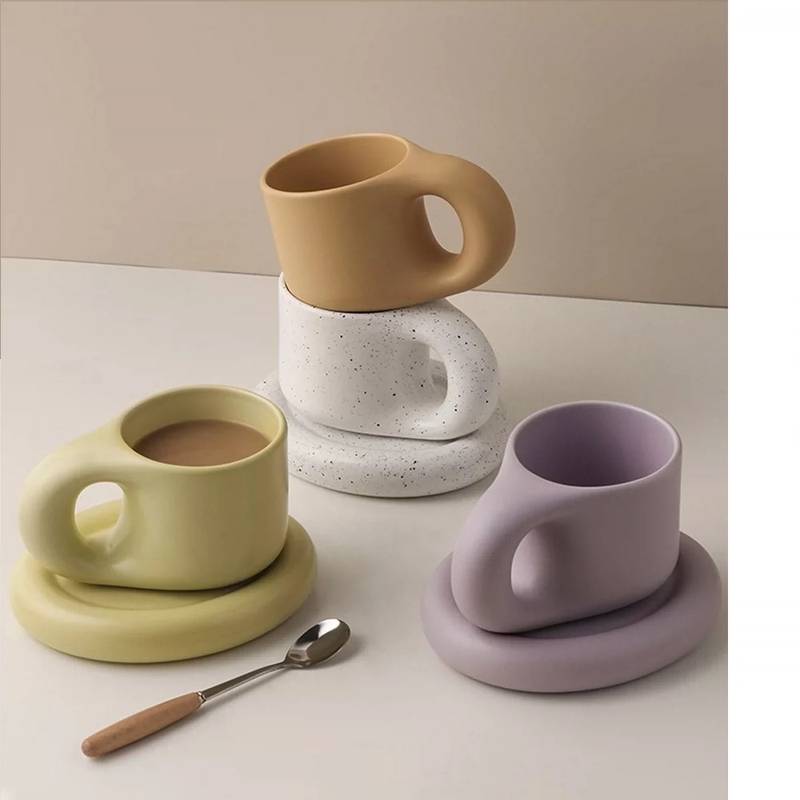 Creative Colorful Fat Ceramics Mugs with Saucer Coffee Mug Milk Tea Office Cups Drinkware The Best Birthday Gift for Friends
